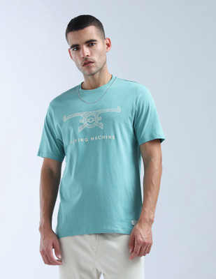 FLYING MACHINE Graphic Print Men Round Neck Blue T-Shirt
