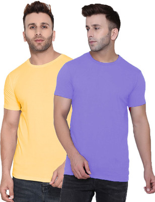 Kroptee Solid Men Round Neck Purple, Yellow T-Shirt