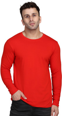 SLOWLORIS Solid Men Round Neck Red T-Shirt