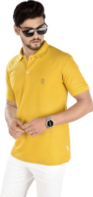 Jeiri Solid Men Polo Neck Yellow T-Shirt