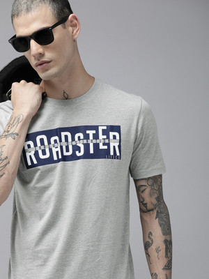 Roadster Typography Men Round Neck Grey T-Shirt