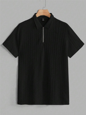RIDHUDEE Solid Men Polo Neck Black T-Shirt
