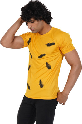 TEE TREE Colorblock Men Round Neck Yellow T-Shirt