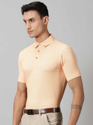 Firstcut Geometric Print Men Polo Neck Orange T-Shirt