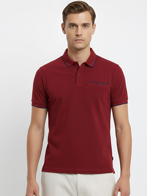 Roadster Self Design Men Polo Neck Maroon T-Shirt
