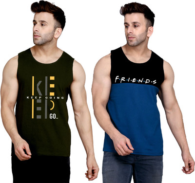 SLOWLORIS Printed Men Round Neck Dark Green, Black, Dark Blue T-Shirt