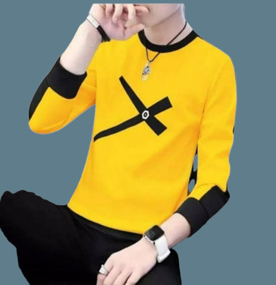 EMERALD Printed Men Round Neck Yellow T-Shirt