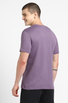 FOREVER 21 Solid Men Round Neck Purple T-Shirt