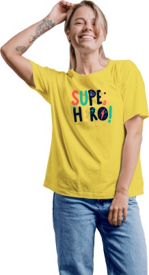 BEFLI Self Design Women Round Neck Yellow T-Shirt