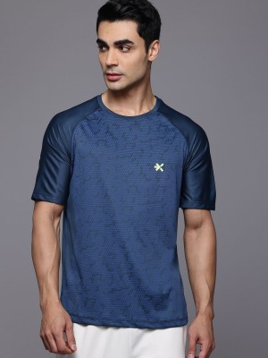 HRX by Hrithik Roshan Self Design Men Round Neck Blue T-Shirt