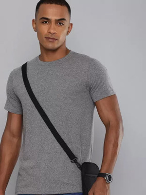Wanglet Solid Men Round Neck Grey T-Shirt