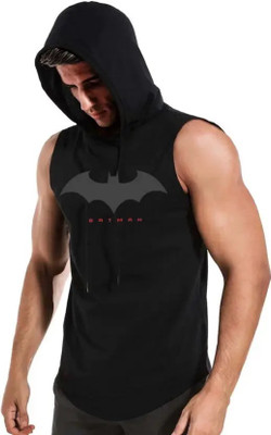 GQF Graphic Print Men Hooded Neck Black T-Shirt