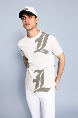 defacto Graphic Print Men Round Neck Beige T-Shirt