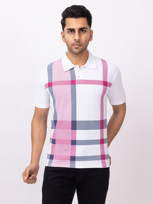 EMERALD Printed Men Polo Neck Red, White T-Shirt
