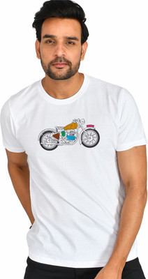 Burundi Blu Printed Men Round Neck White T-Shirt