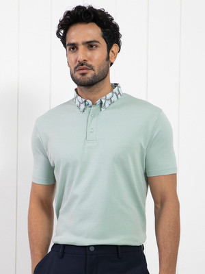 RARE RABBIT Solid Men Polo Neck Green T-Shirt
