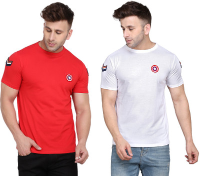BEYOU FASHION Solid Men Round Neck Red, White T-Shirt