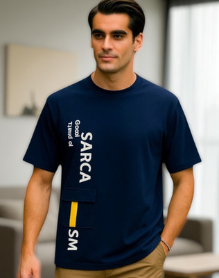 Autna Printed Men Round Neck Navy Blue T-Shirt