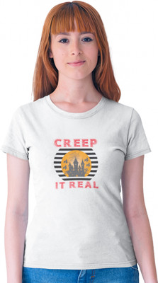 HopOffer Printed Women Round Neck White T-Shirt