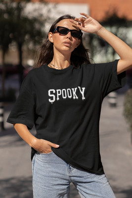 Calm Down Typography Women Round Neck Black T-Shirt