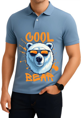 Dripzen Graphic Print Men Polo Neck Light Blue T-Shirt