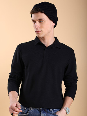 HIGHLANDER Printed Men Polo Neck Black T-Shirt