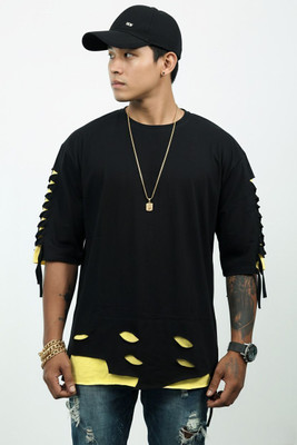A2R FASHION Solid Men Round Neck Black T-Shirt
