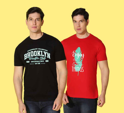 WOOSTRO Printed Men Round Neck Multicolor T-Shirt
