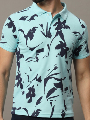 SINDHIGARMENT Printed Men Polo Neck Light Blue T-Shirt