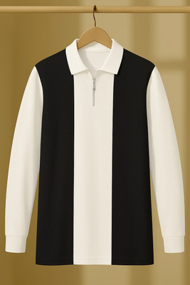 Conway Colorblock Men Zip Neck Black, White T-Shirt
