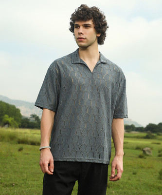 CAMPUS SUTRA Self Design Men Polo Neck Grey T-Shirt