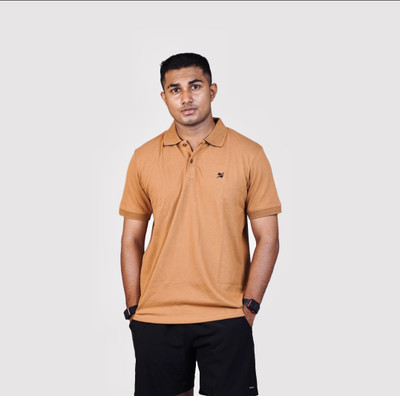 athgola. Solid Men Round Neck Brown T-Shirt