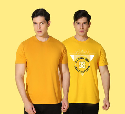 WOOSTRO Printed, Solid Men Round Neck Multicolor T-Shirt