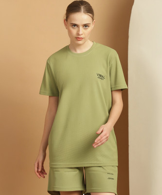 MACK JONNEY Solid Women Round Neck Green T-Shirt