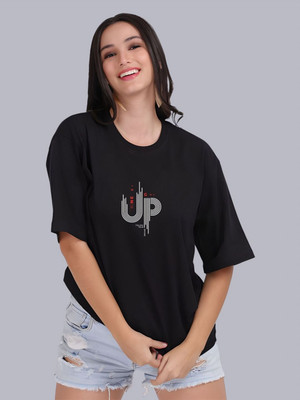 Moda Rapido Printed Women Round Neck Black T-Shirt