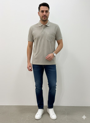 Mno Solid Men Polo Neck Grey T-Shirt