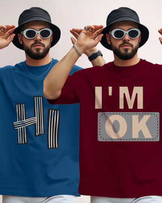 AUSK Graphic Print Men Round Neck Dark Blue, Maroon T-Shirt