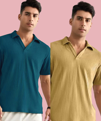 Christy World Self Design Men Polo Neck Multicolor T-Shirt