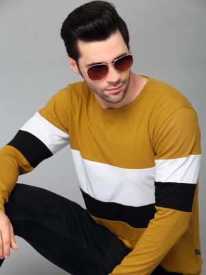 RIGO Colorblock Men Round Neck Yellow T-Shirt