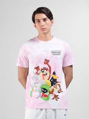 The Indian Garage Co. Printed Men Crew Neck Pink T-Shirt