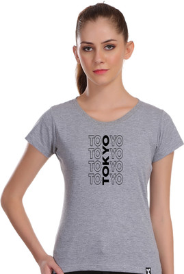 APE Graphic Print Women Round Neck Grey T-Shirt