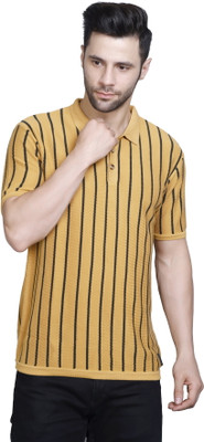 PULAKIN Striped Men Polo Neck Multicolor T-Shirt