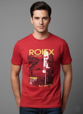 SAND PIPER Printed Men Round Neck Red T-Shirt