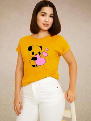 Parona Printed Women Round Neck Yellow T-Shirt