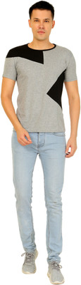 guru nanak telecom Solid Men Round Neck Grey T-Shirt