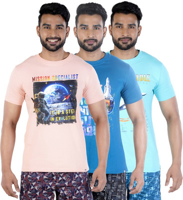 COLORS by Rupa Frontline Graphic Print Men Round Neck Pink, Blue, Light Blue T-Shirt