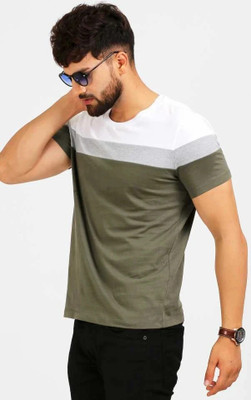 HOLDIT Abstract Men Round Neck Dark Green, White, Grey T-Shirt