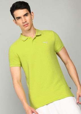 PUMA Striped Men Polo Neck Yellow T-Shirt