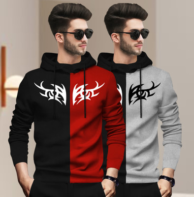 BLIVE Printed Men Hooded Neck Black, Red, Grey T-Shirt