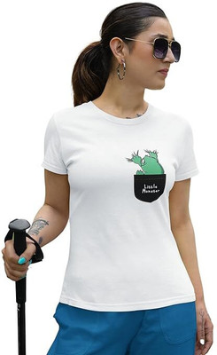 Carbonyte Printed Women Round Neck White T-Shirt